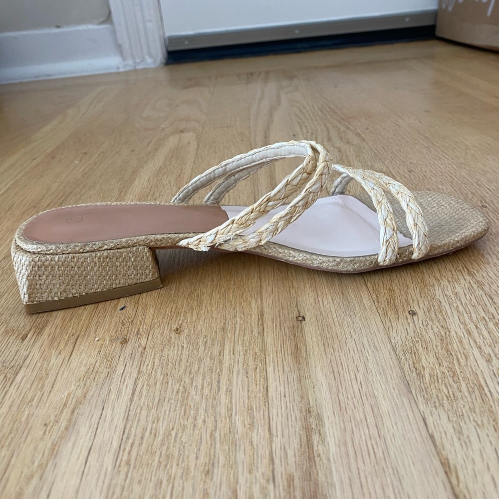 Strappy braided square toe low-heel sandal